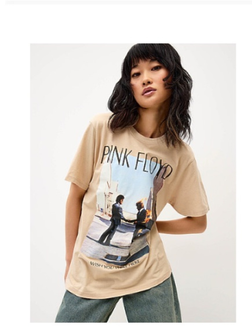 Pink Floyd Beige Graphic Tee with Band Photo Print